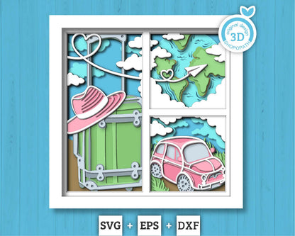 World Map Travelling Vacation - 3D Shadow Box Layered SVG DXF EPS (Cutting Files)