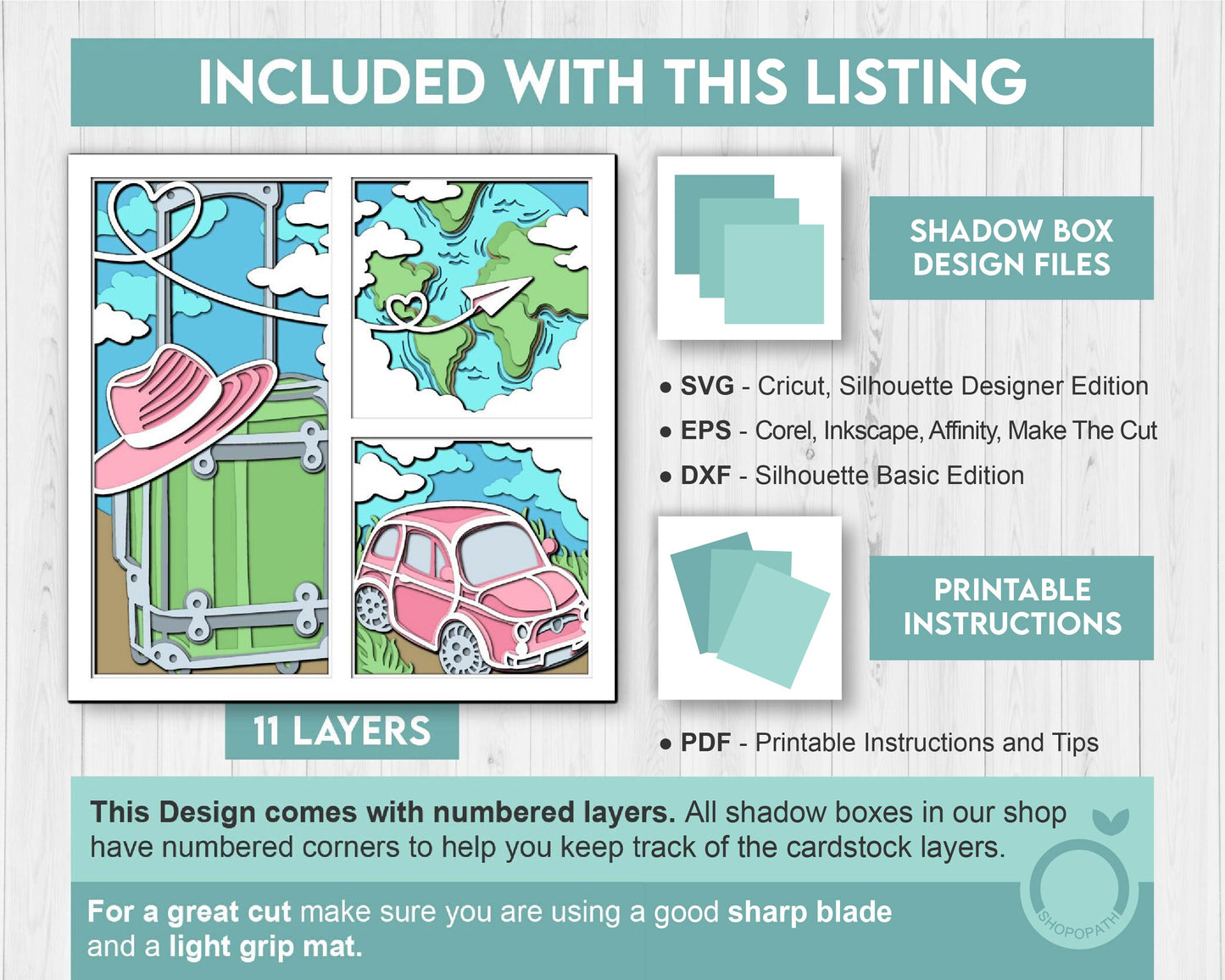 World Map Travelling Vacation - 3D Shadow Box Layered SVG DXF EPS (Cutting Files)