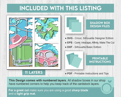 World Map Travelling Vacation - 3D Shadow Box Layered SVG DXF EPS (Cutting Files)