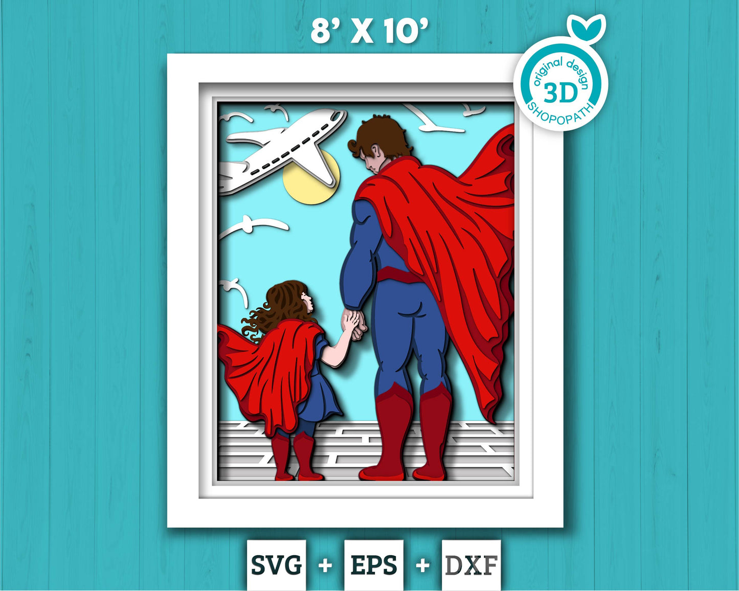 Superhero Father and Daughter 8x10 inch - 3D Shadow Box Layered SVG DXF EPS (Cutting Files)