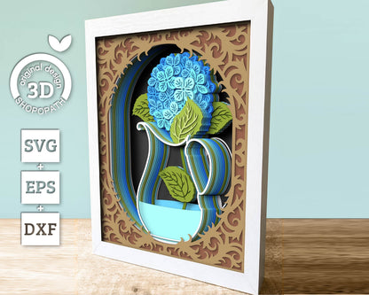 Hydrangea in Vase 8x10 inch - 3D Shadow Box Layered SVG DXF EPS (Cutting Files)