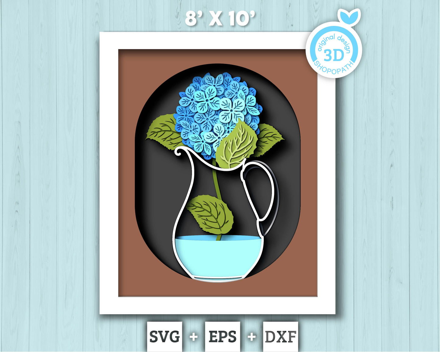 Hydrangea in Vase 8x10 inch - 3D Shadow Box Layered SVG DXF EPS (Cutting Files)
