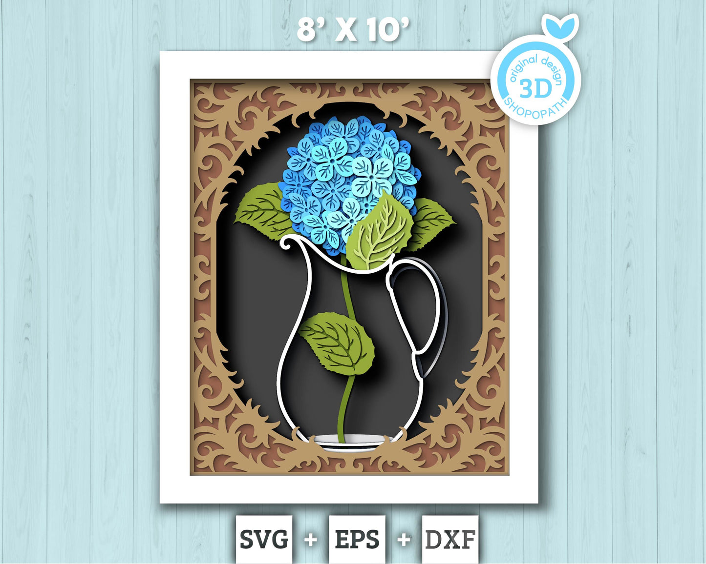 Hydrangea in Vase 8x10 inch - 3D Shadow Box Layered SVG DXF EPS (Cutting Files)