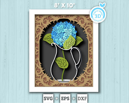 Hydrangea in Vase 8x10 inch - 3D Shadow Box Layered SVG DXF EPS (Cutting Files)