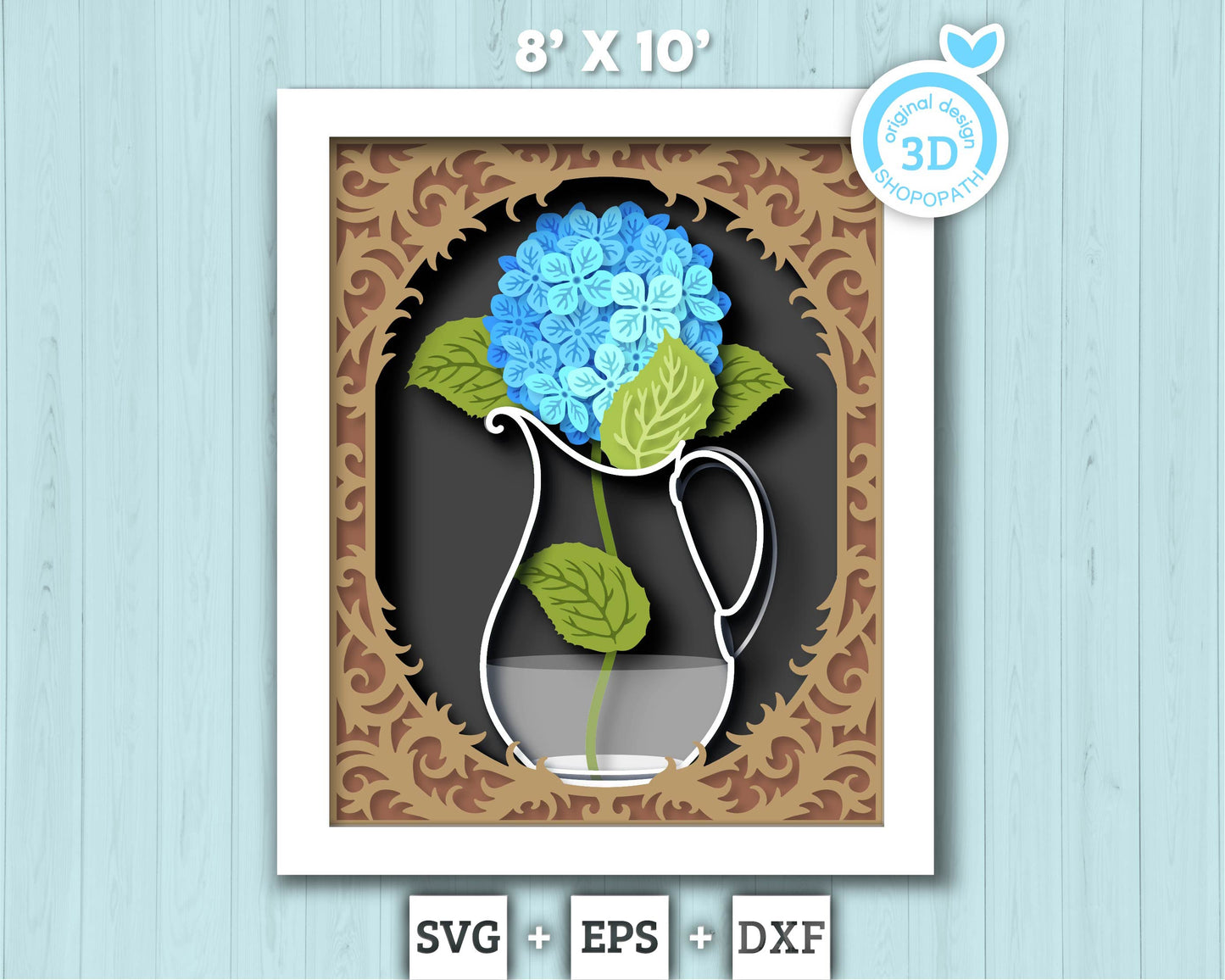 Hydrangea in Vase 8x10 inch - 3D Shadow Box Layered SVG DXF EPS (Cutting Files)