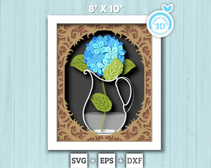 Hydrangea in Vase 8x10 inch - 3D Shadow Box Layered SVG DXF EPS (Cutting Files)