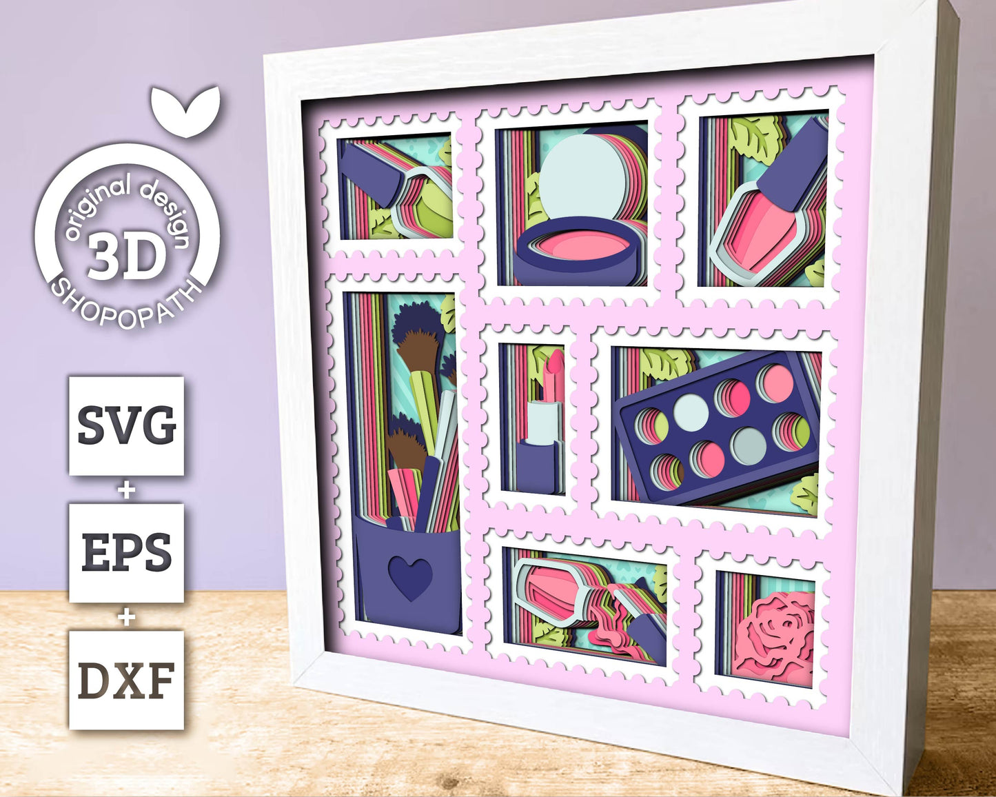 Makeup Tools with Rose Stamps - 3D Shadow Box Layered SVG DXF EPS (Cutting Files)