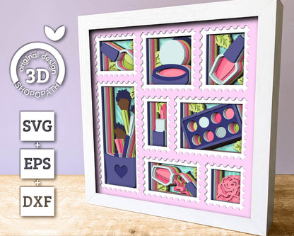 Makeup Tools with Rose Stamps - 3D Shadow Box Layered SVG DXF EPS (Cutting Files)
