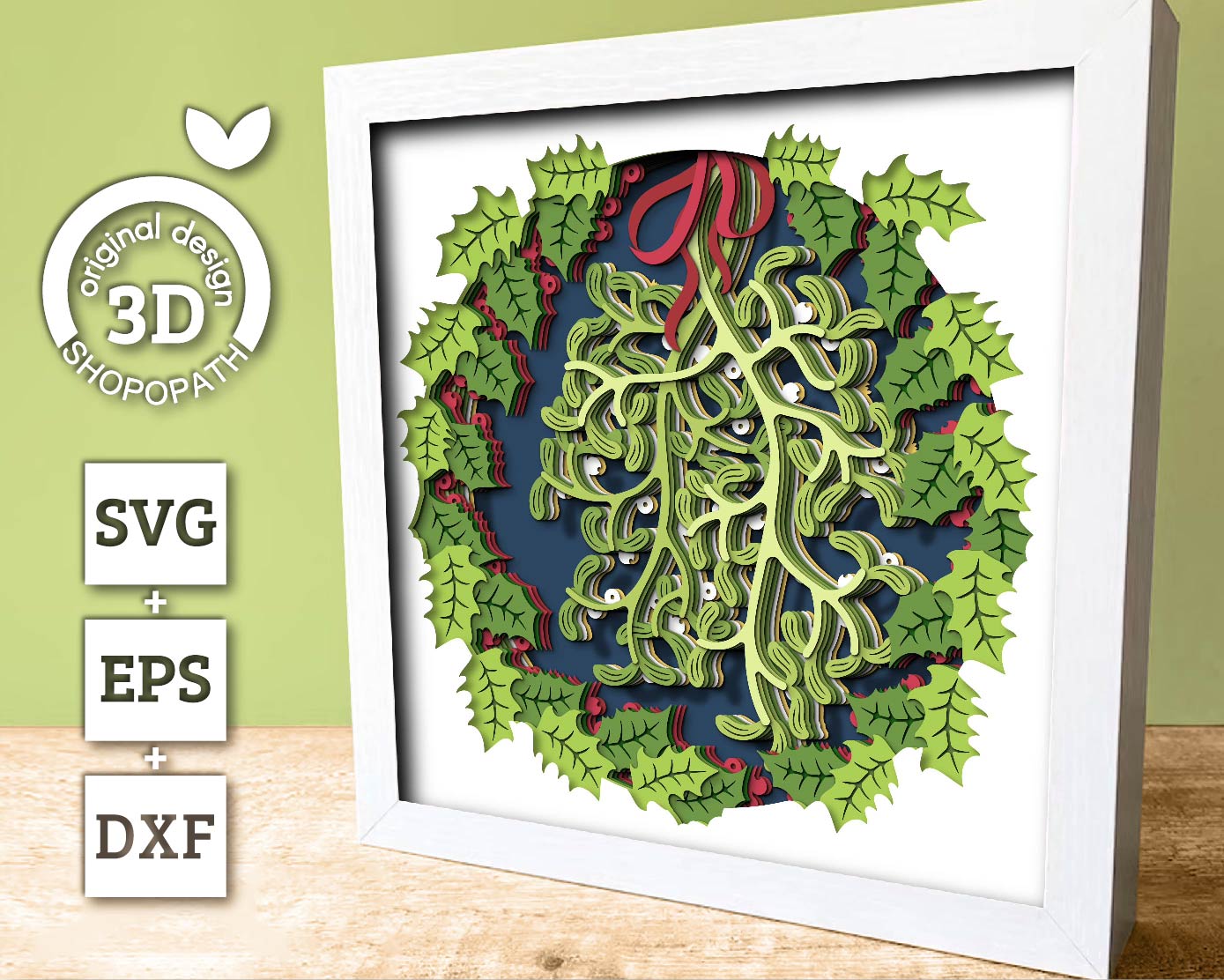 3D SVG Mistletoe Shadow Box, Layered Christmas Shadow Box Svg, Romantic Kiss 3D Svg, Santa Claus 3d Svg Holly svg Cricut Silhouette