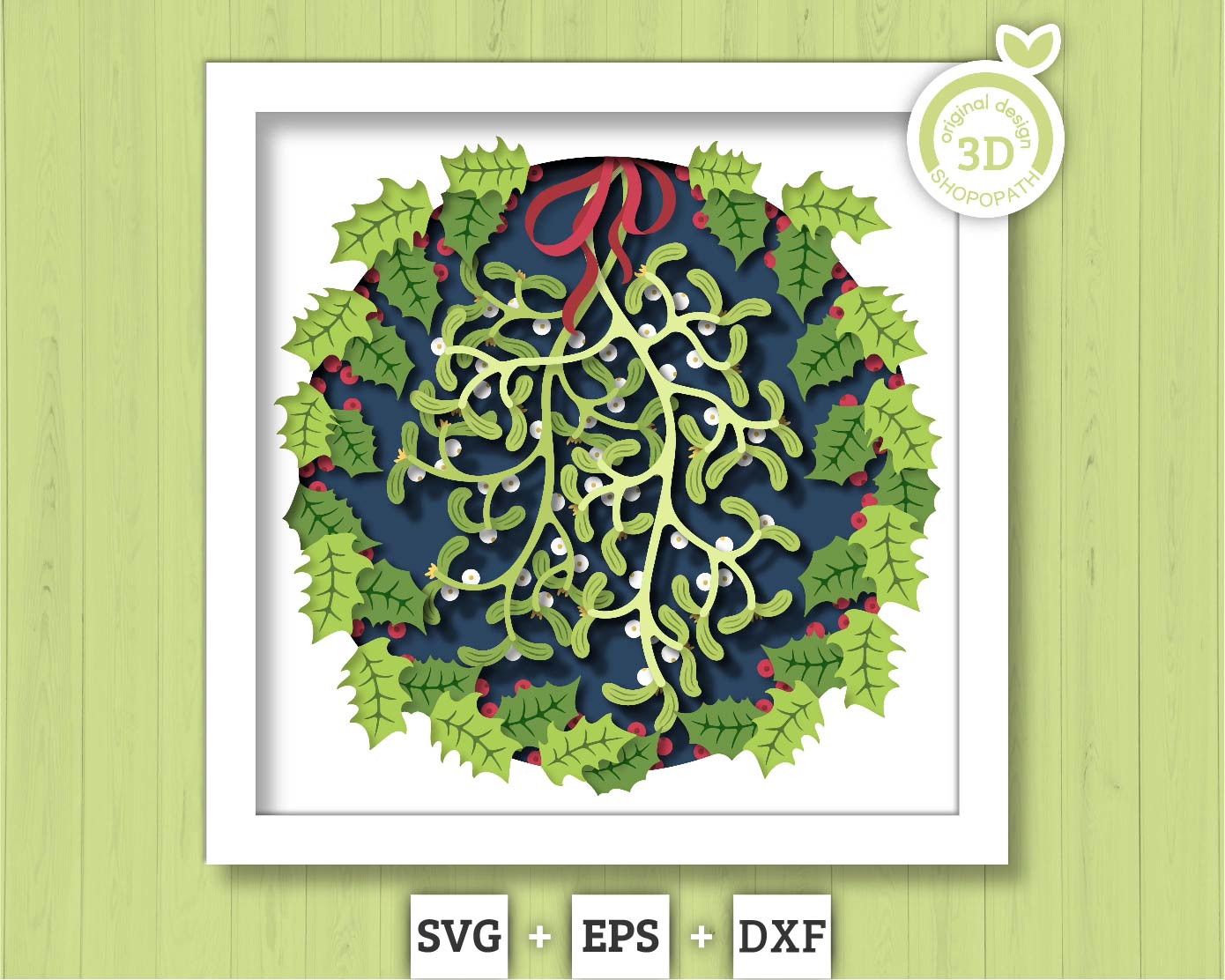 3D SVG Mistletoe Shadow Box, Layered Christmas Shadow Box Svg, Romantic Kiss 3D Svg, Santa Claus 3d Svg Holly svg Cricut Silhouette