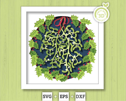 3D SVG Mistletoe Shadow Box, Layered Christmas Shadow Box Svg, Romantic Kiss 3D Svg, Santa Claus 3d Svg Holly svg Cricut Silhouette