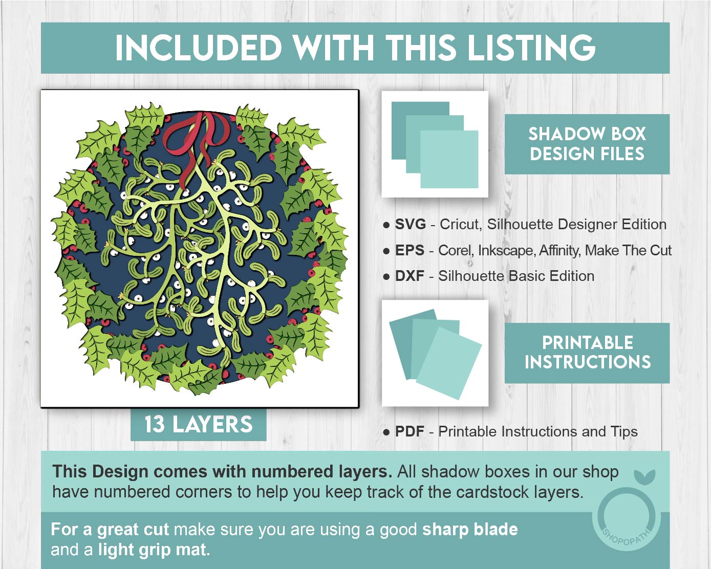 3D SVG Mistletoe Shadow Box, Layered Christmas Shadow Box Svg, Romantic Kiss 3D Svg, Santa Claus 3d Svg Holly svg Cricut Silhouette