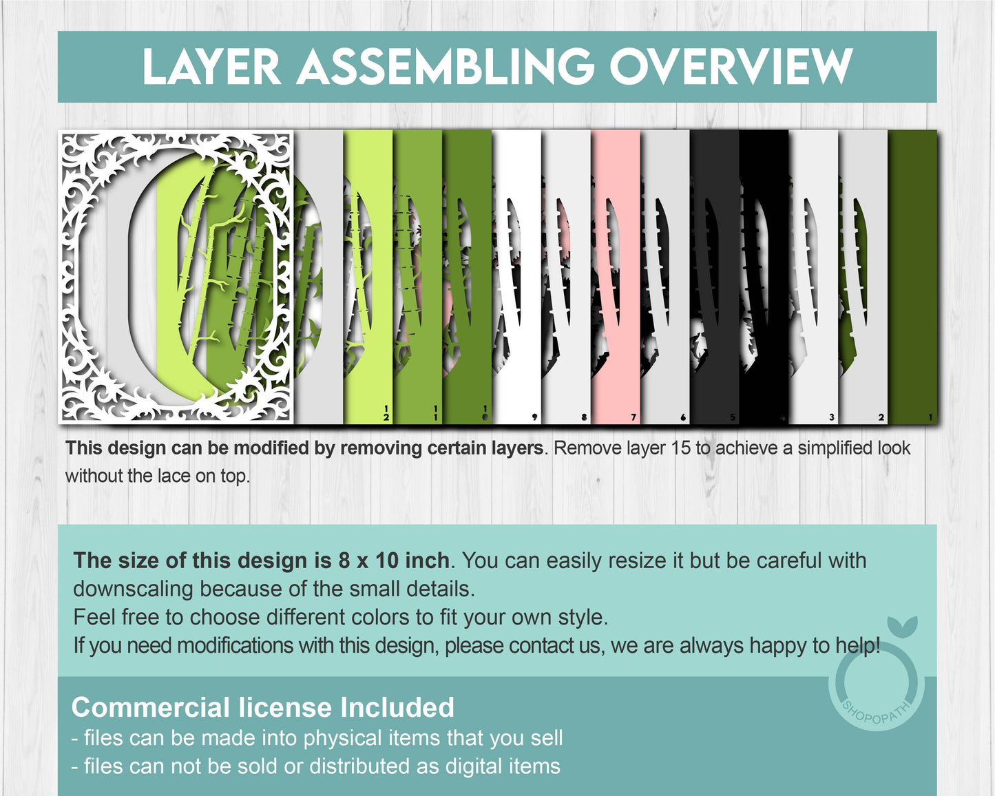 Panda with Bamboo Lace Frame 8x10 inch - 3D Shadow Box Layered SVG DXF EPS (Cutting Files)