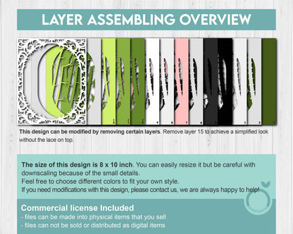 Panda with Bamboo Lace Frame 8x10 inch - 3D Shadow Box Layered SVG DXF EPS (Cutting Files)