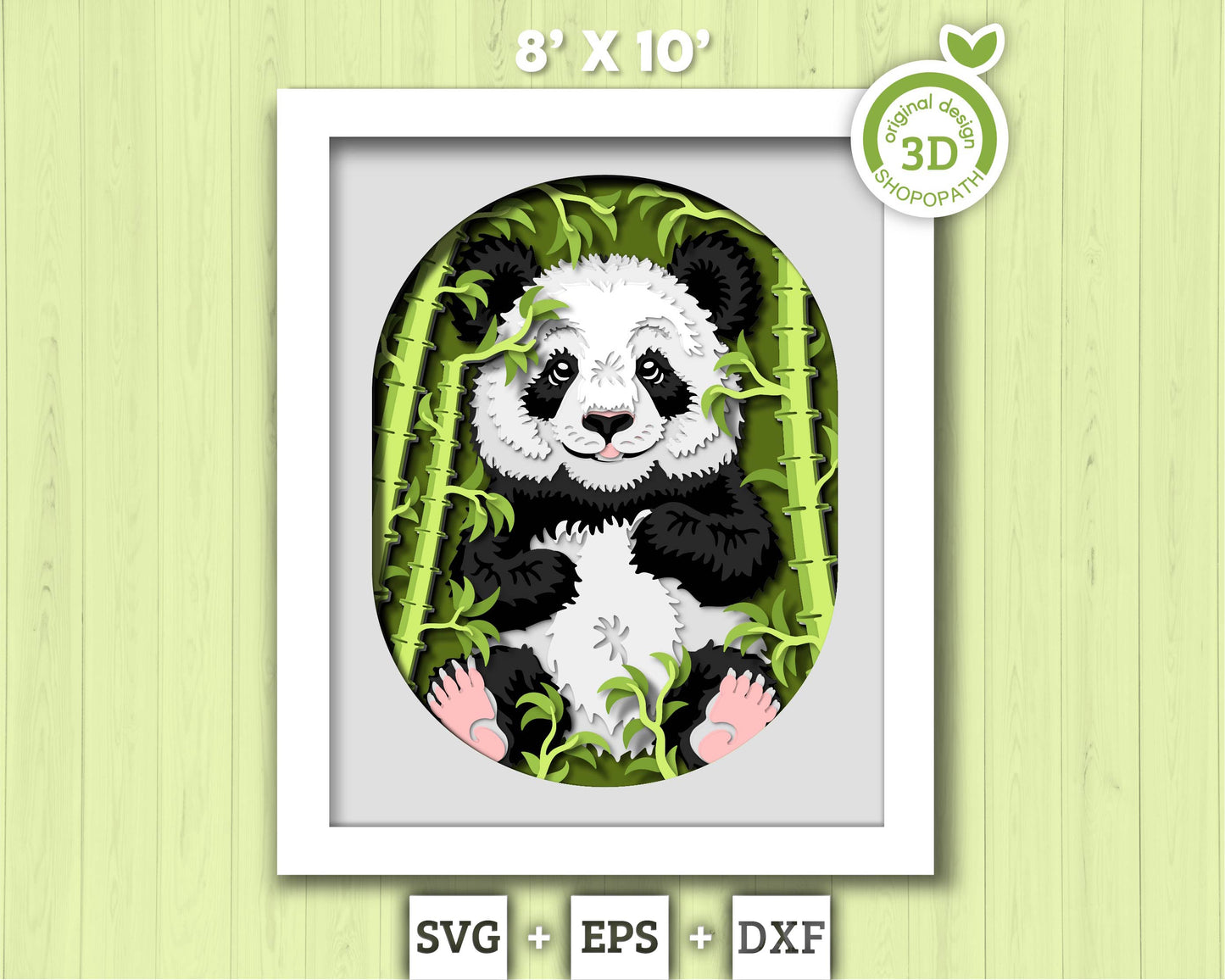 Panda with Bamboo Lace Frame 8x10 inch - 3D Shadow Box Layered SVG DXF EPS (Cutting Files)