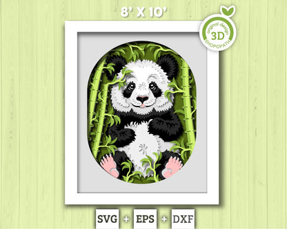 Panda with Bamboo Lace Frame 8x10 inch - 3D Shadow Box Layered SVG DXF EPS (Cutting Files)